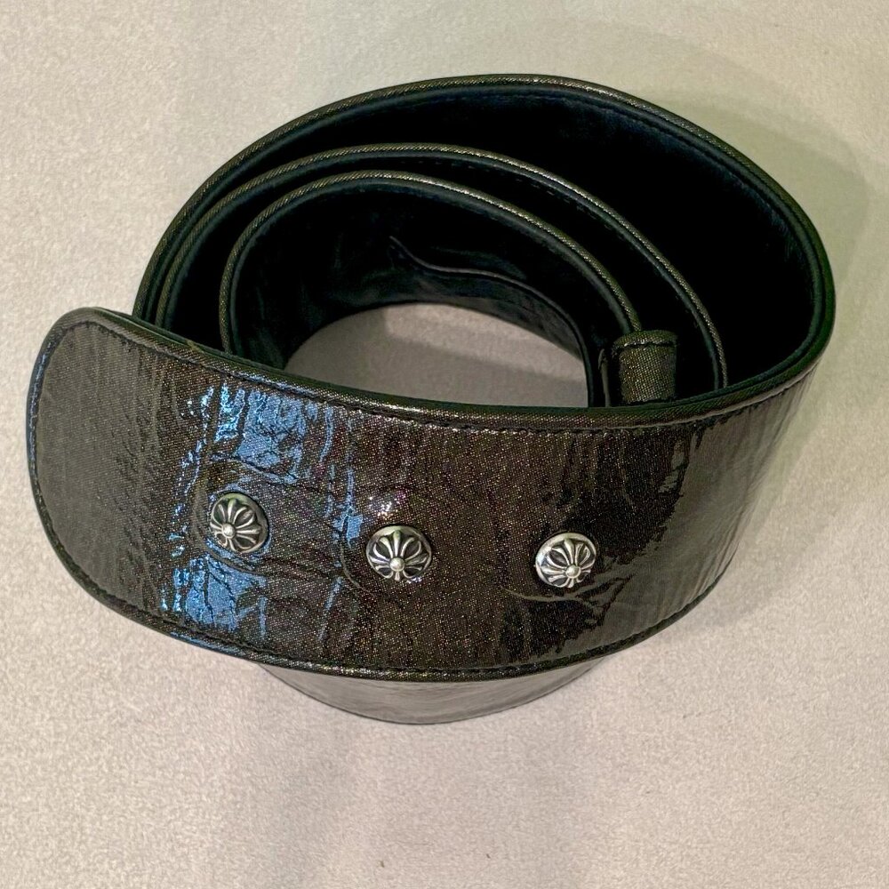 Chrome Hearts Vintage Black Patent Leather Cross Snap Belt – Size M (Used)